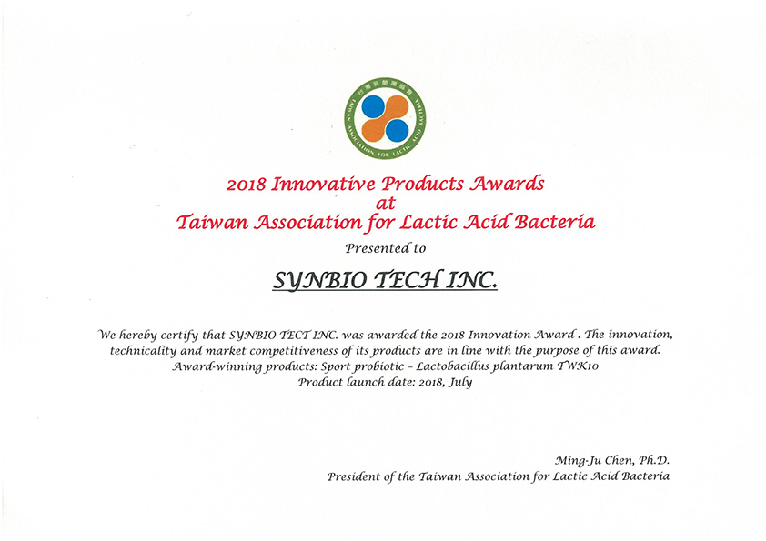 TWK10 wins 2018 Innovative Products Awards at Taiwan Association for Lactic Acid Bacteria